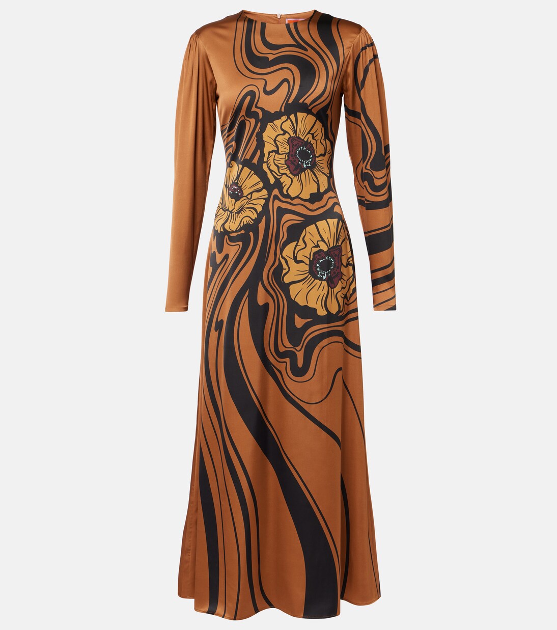 Bedrucktes Maxikleid Clingy Swing aus Satin | La DoubleJ