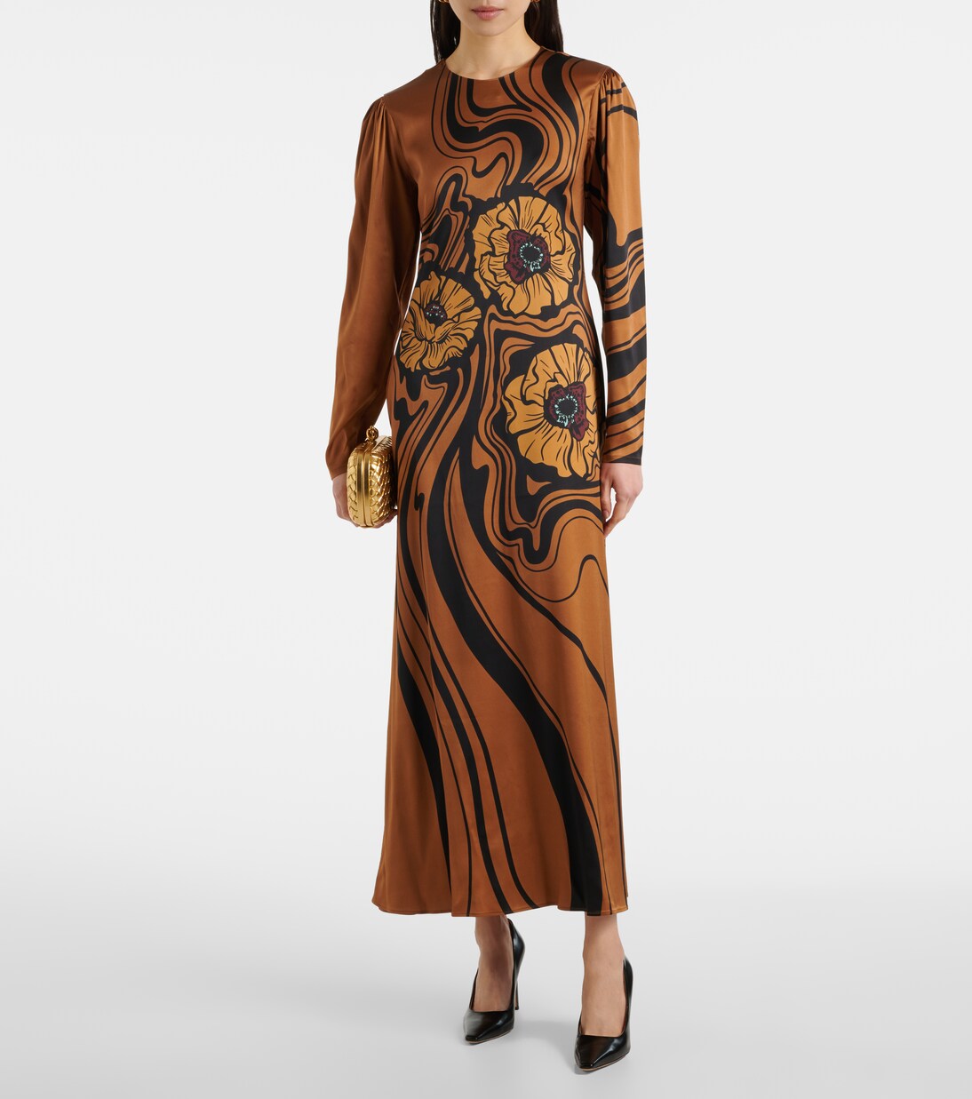 Bedrucktes Maxikleid Clingy Swing aus Satin | La DoubleJ