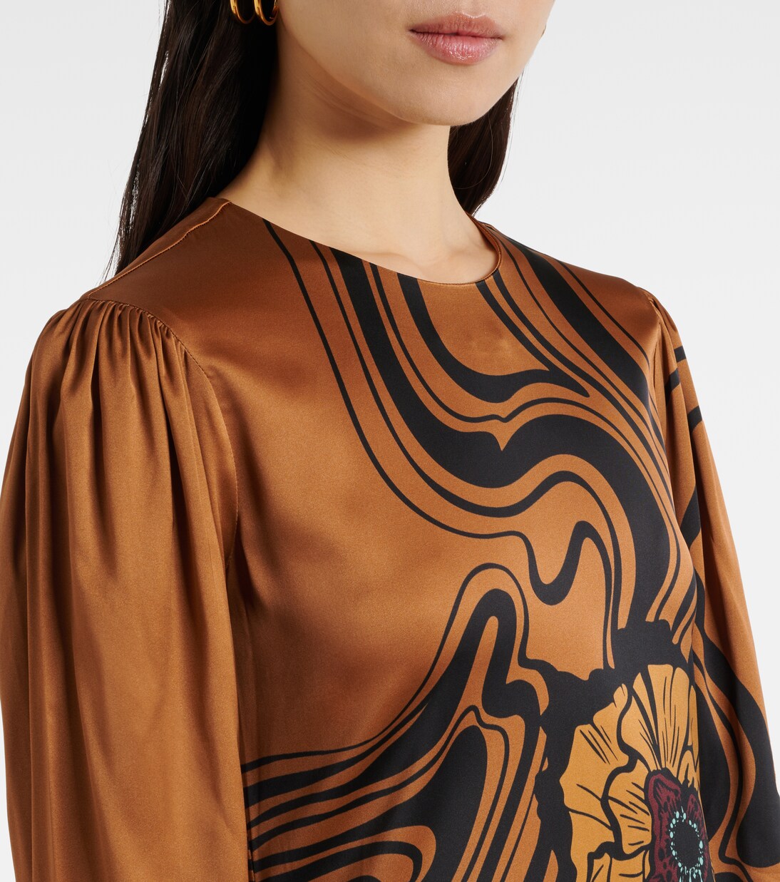 Bedrucktes Maxikleid Clingy Swing aus Satin | La DoubleJ