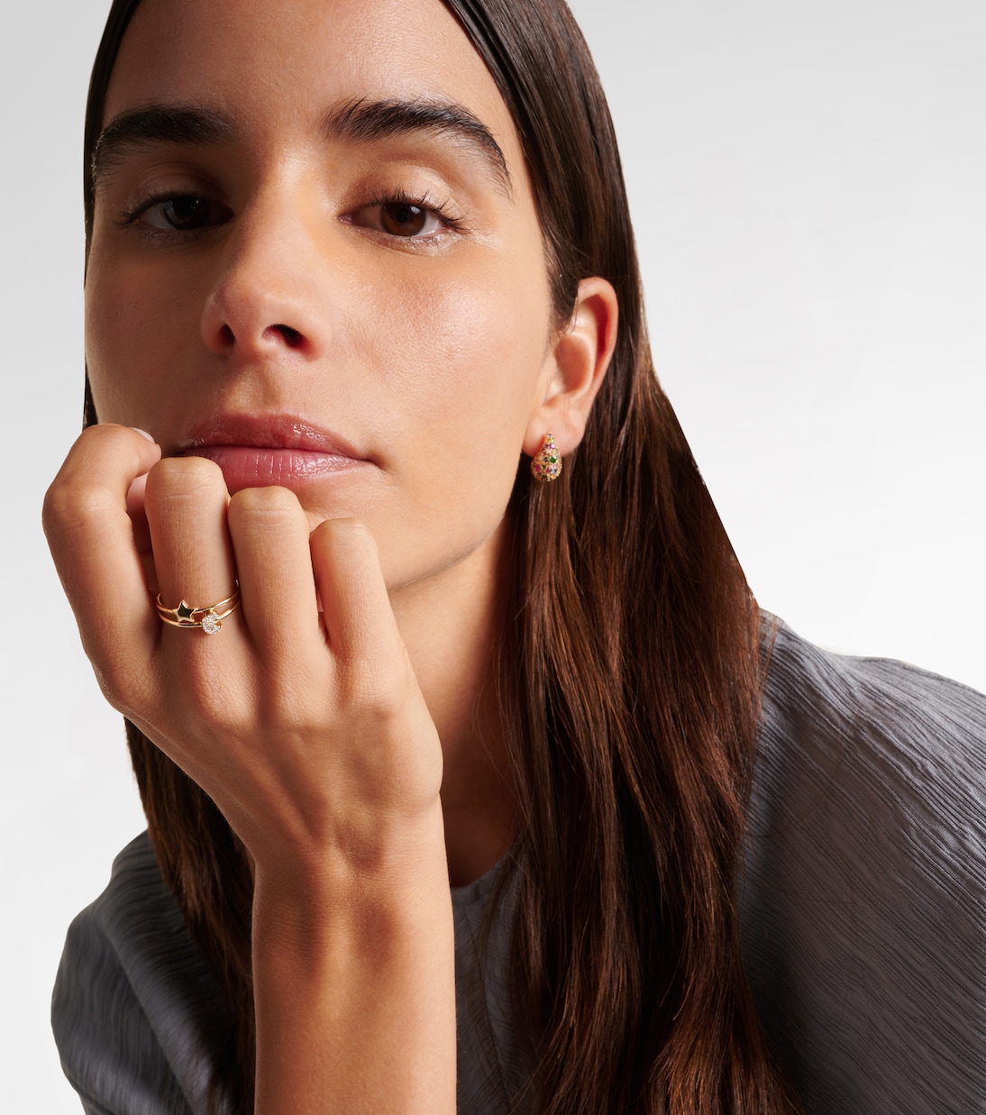 Set de 2 bagues Mini Moon and Star en or 14 ct et diamants | Roxanne First