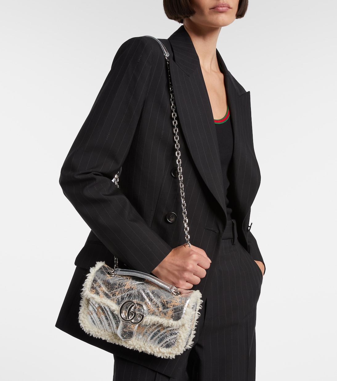 GG Marmont Medium metallic leather shoulder bag | Gucci