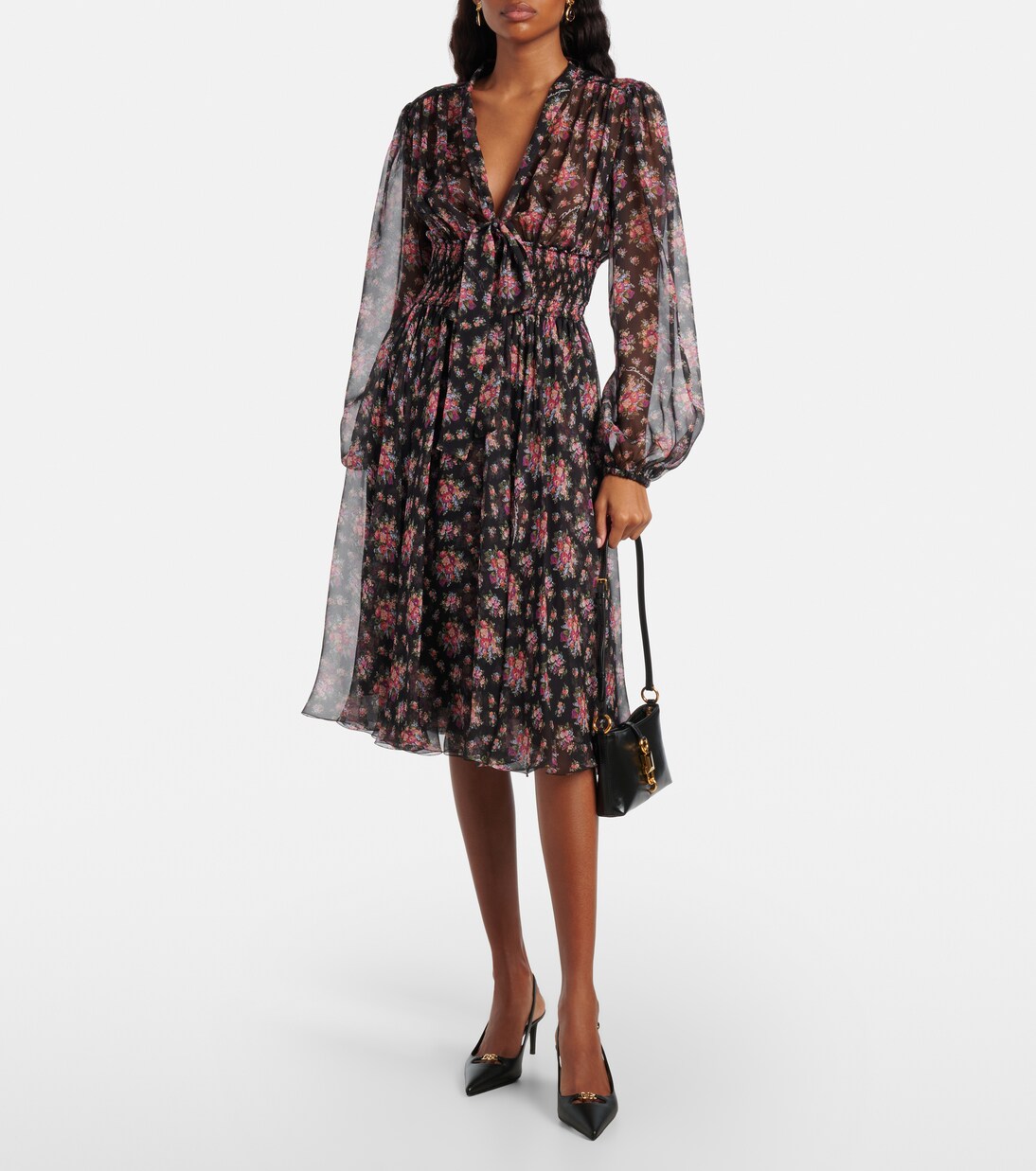 Floral shirred silk midi dress | Dolce&Gabbana