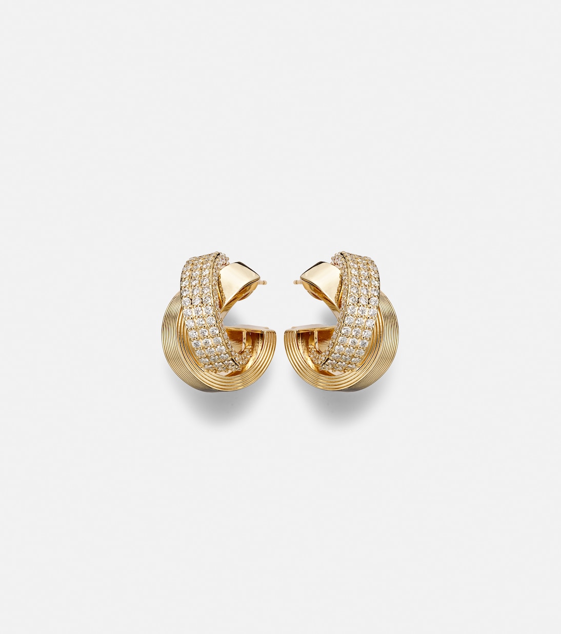 Tri-Link 14kt gold hoop earrings with diamonds | Sydney Evan