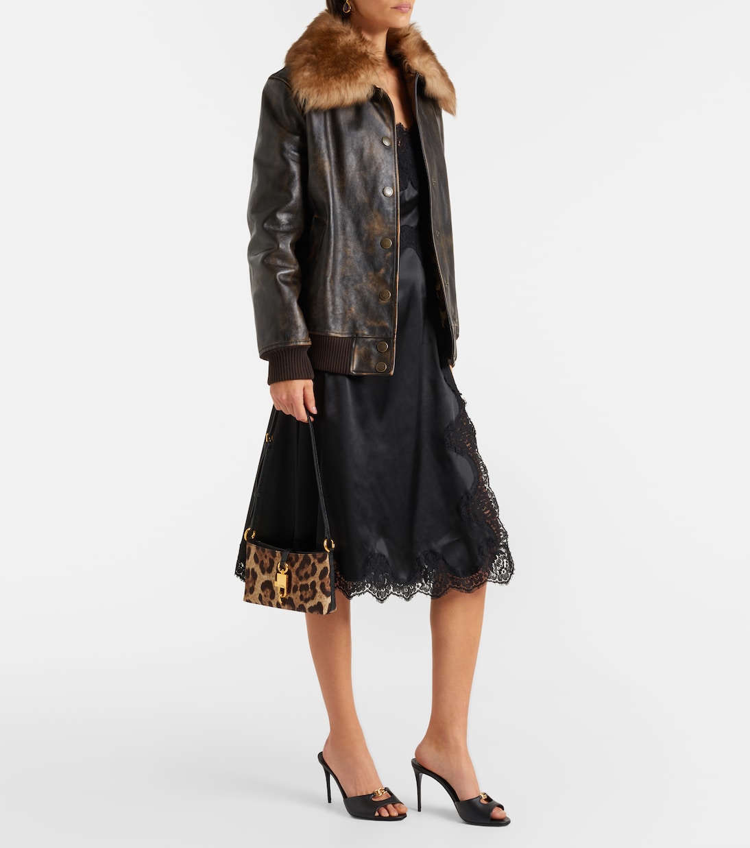 Lock leopard-print canvas shoulder bag | Dolce&Gabbana