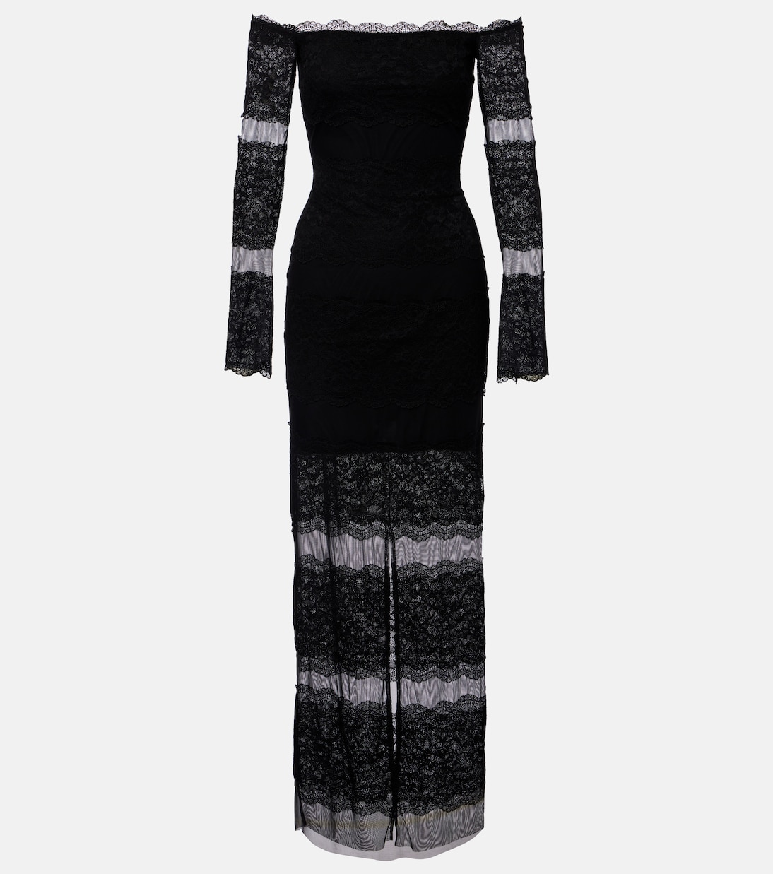 Off-shoulder lace tulle maxi dress | Blumarine