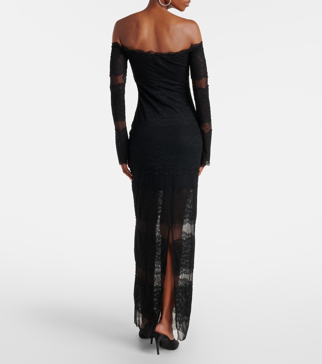 Off-shoulder lace tulle maxi dress | Blumarine