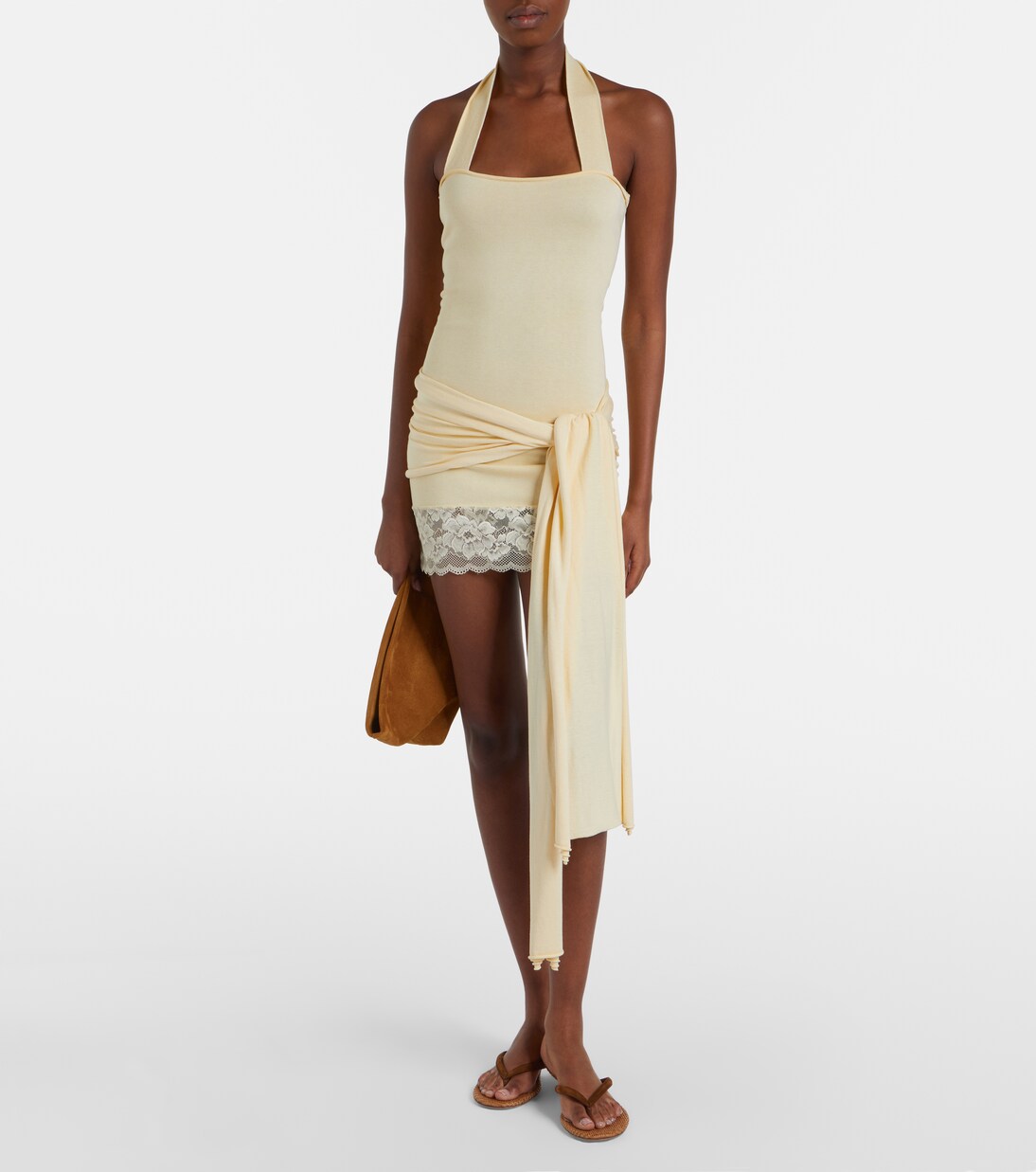 Lace-trimmed halterneck silk and cotton minidress | Aya Muse