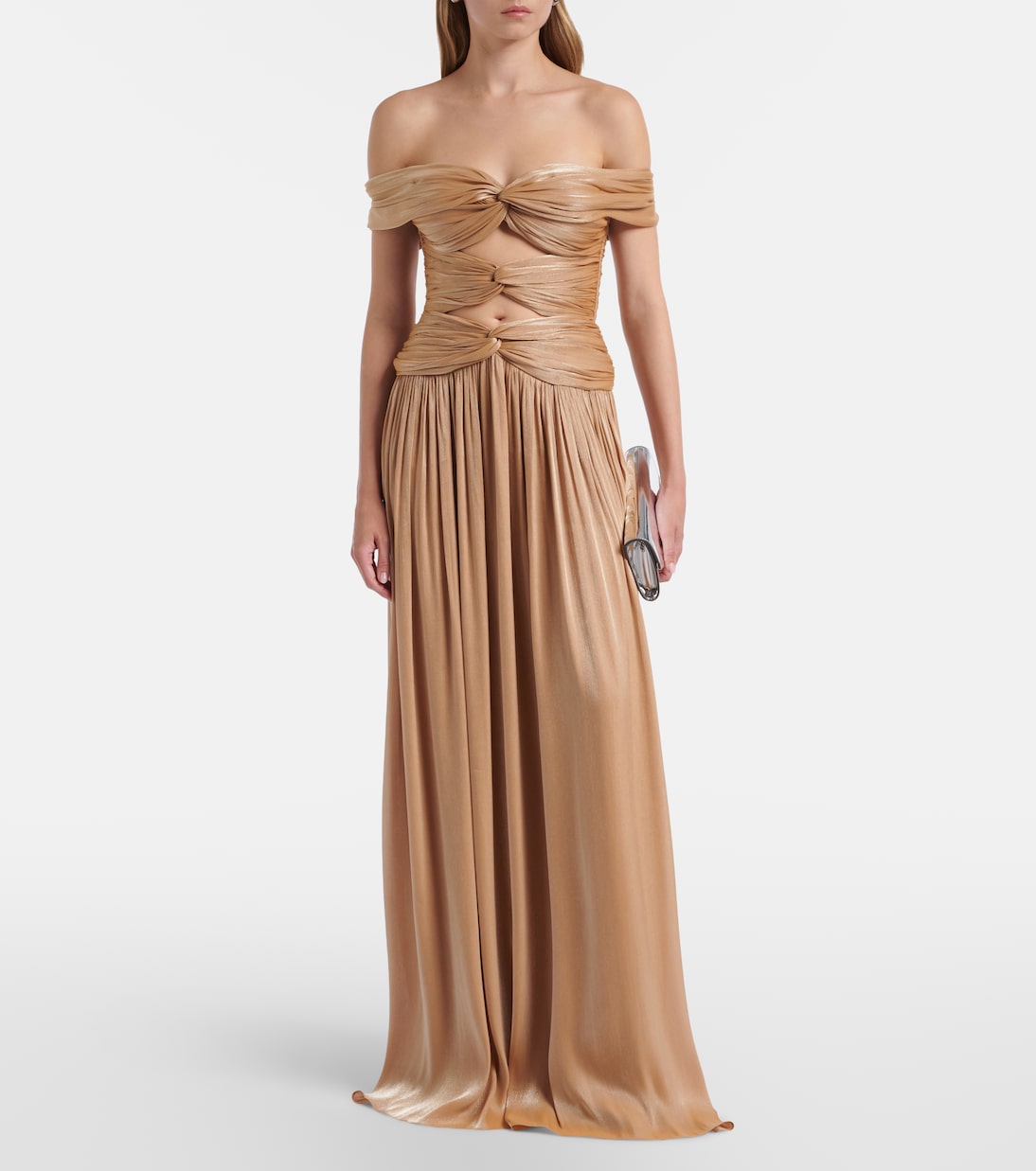 Cutout Lurex georgette gown | Costarellos