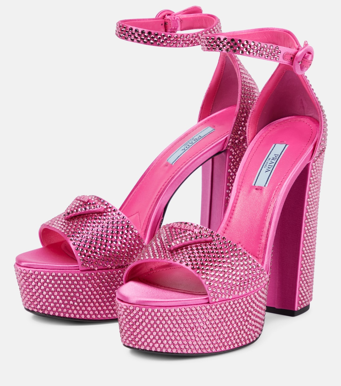 Verzierte Plateausandalen aus Satin | Prada