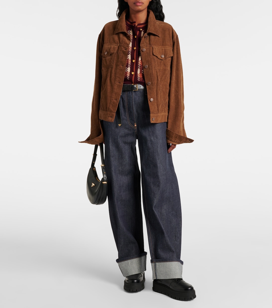 羊毛皮衬里皮革厚底运动鞋 | Prada