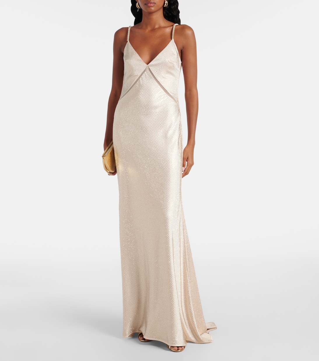 Abito lungo in raso con cristalli | Roland Mouret