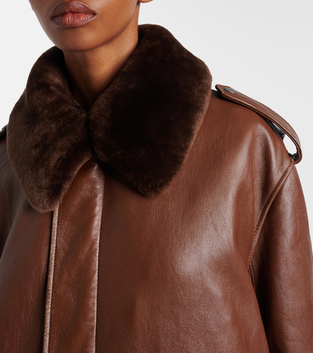 Shearling-trimmed leather bomber jacket | Prada