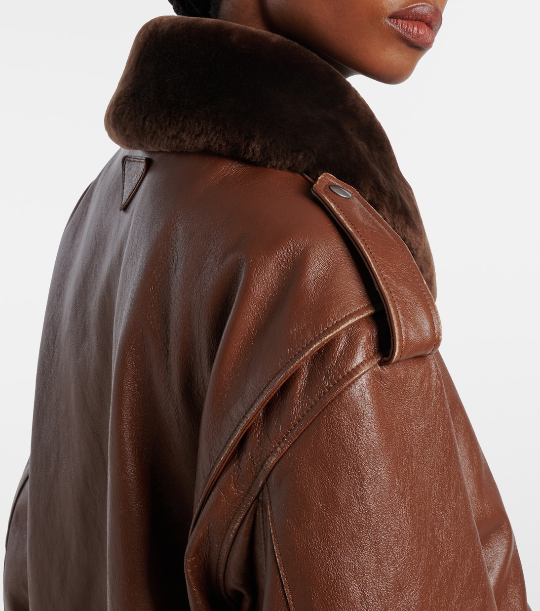 Shearling-trimmed leather bomber jacket | Prada