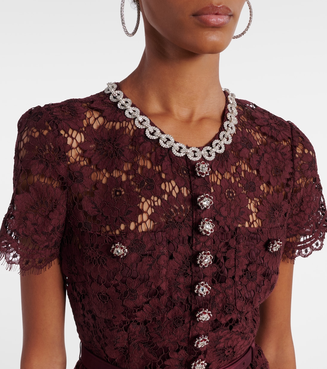 Belted lace and satin maxi dress  | Self-Portrait