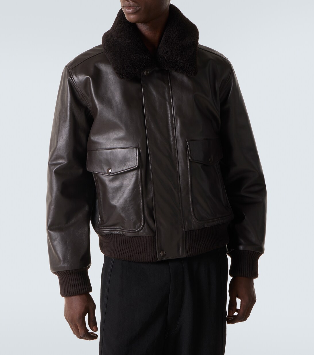 Shearling-trimmed leather blouson jacket | Lemaire