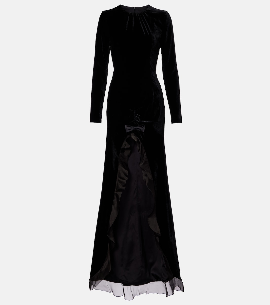 Ruched silk-trimmed asymmetric velvet gown | Alessandra Rich