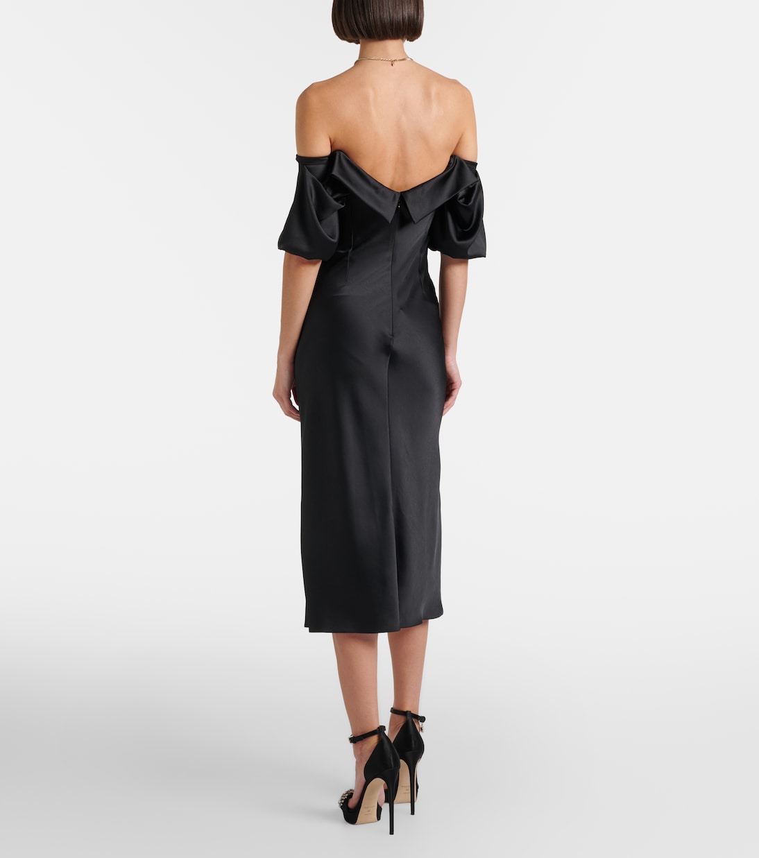 Draped off-shoulder satin midi dress | McQueen