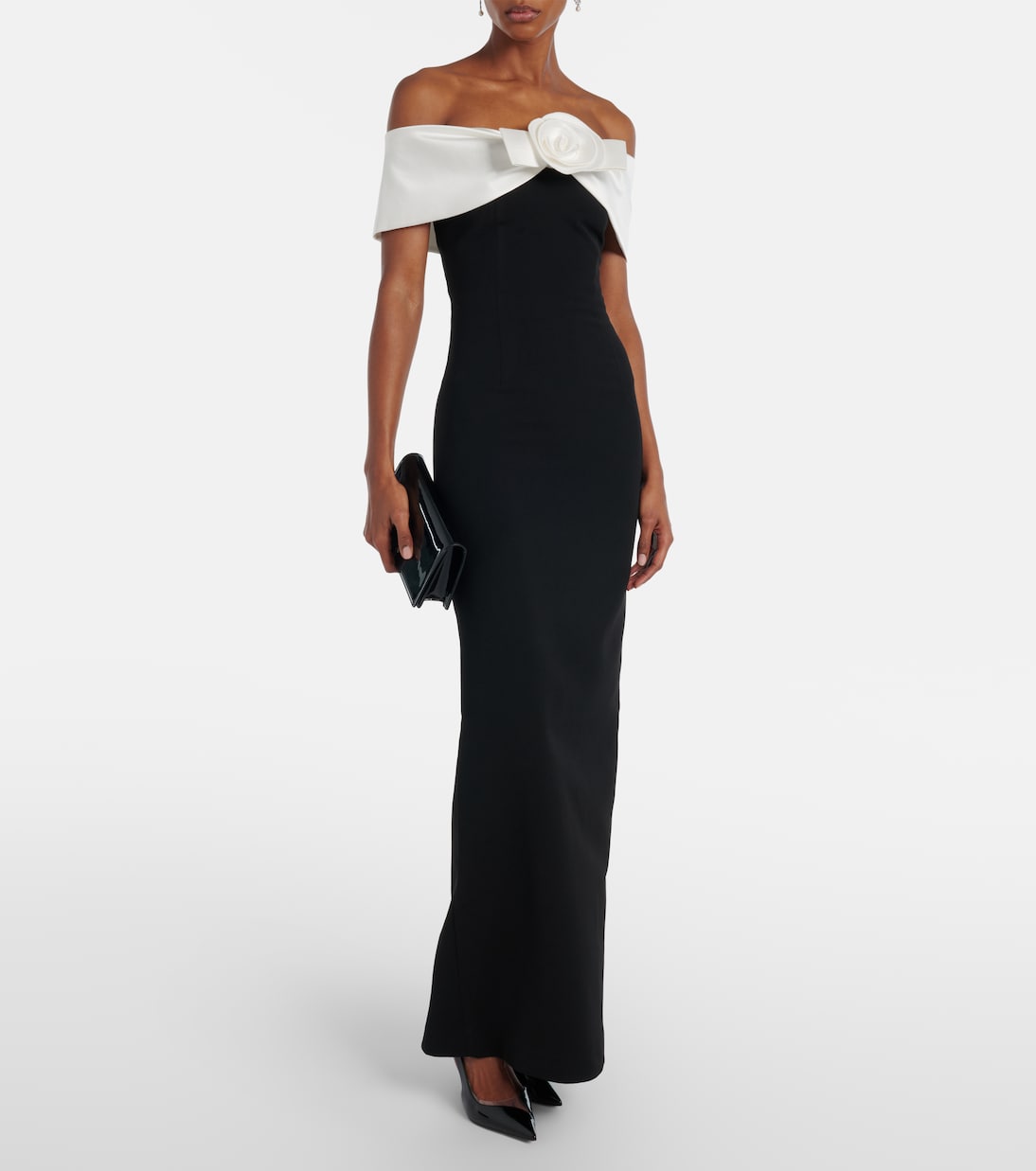 Floral-appliqué off-shoulder crêpe gown | Self-Portrait