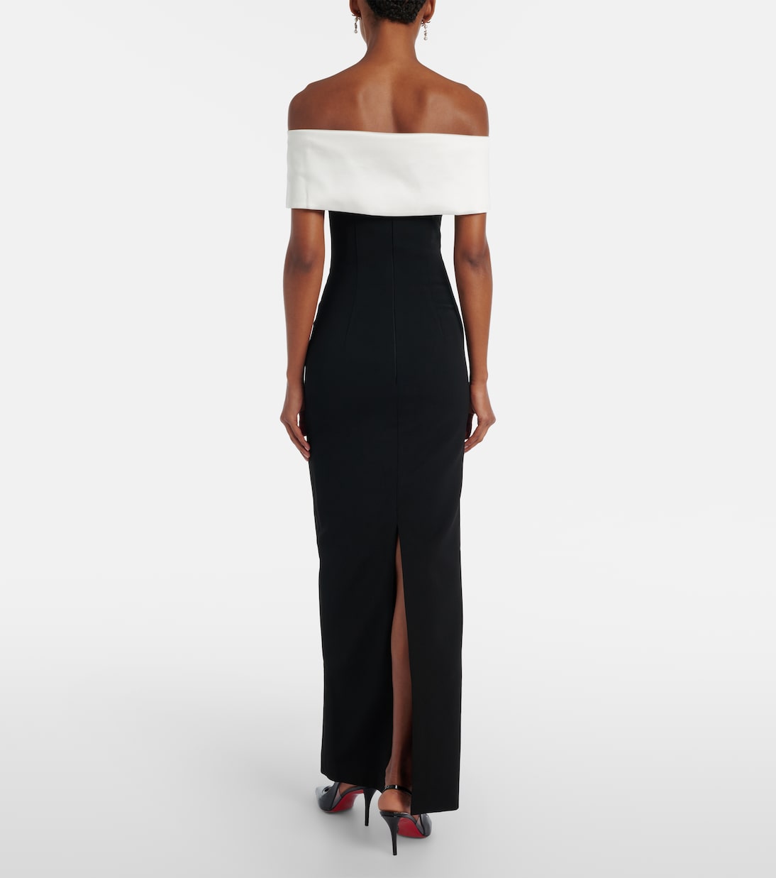 Floral-appliqué off-shoulder crêpe gown | Self-Portrait