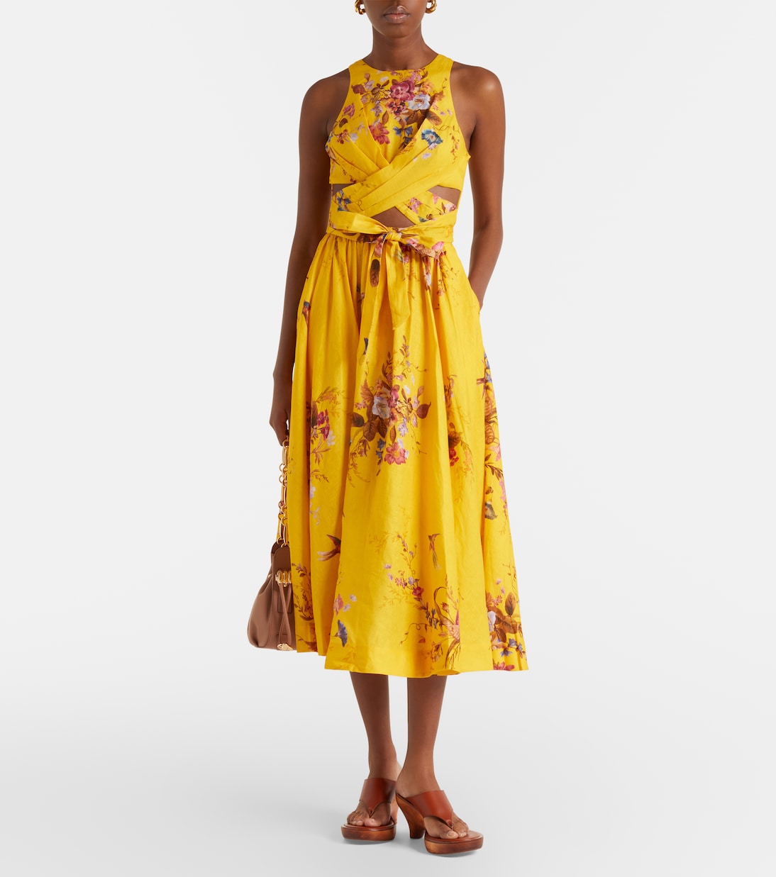 Patience floral cutout linen midi dress | Zimmermann
