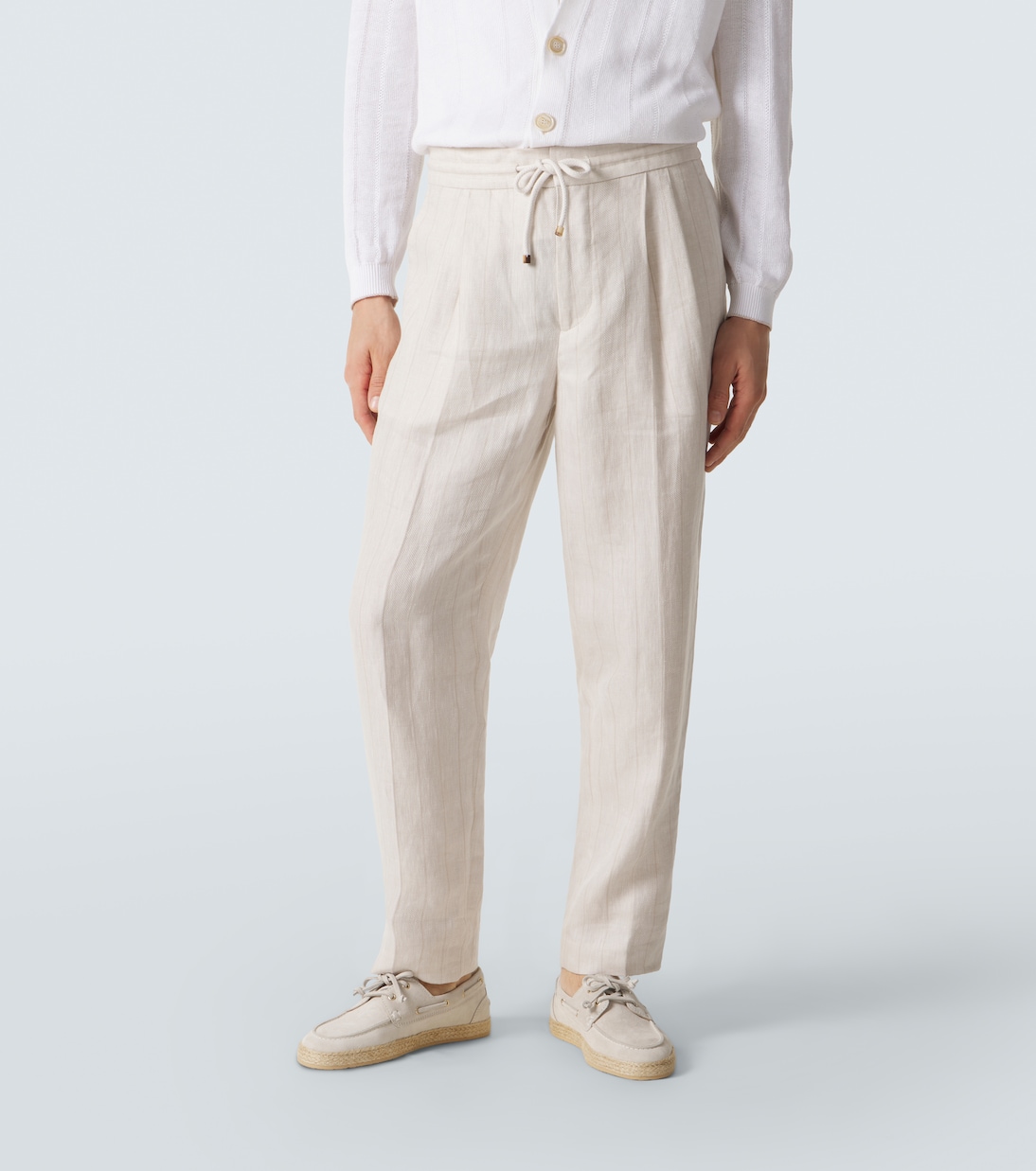 Striped linen and cotton straight pants | Brunello Cucinelli