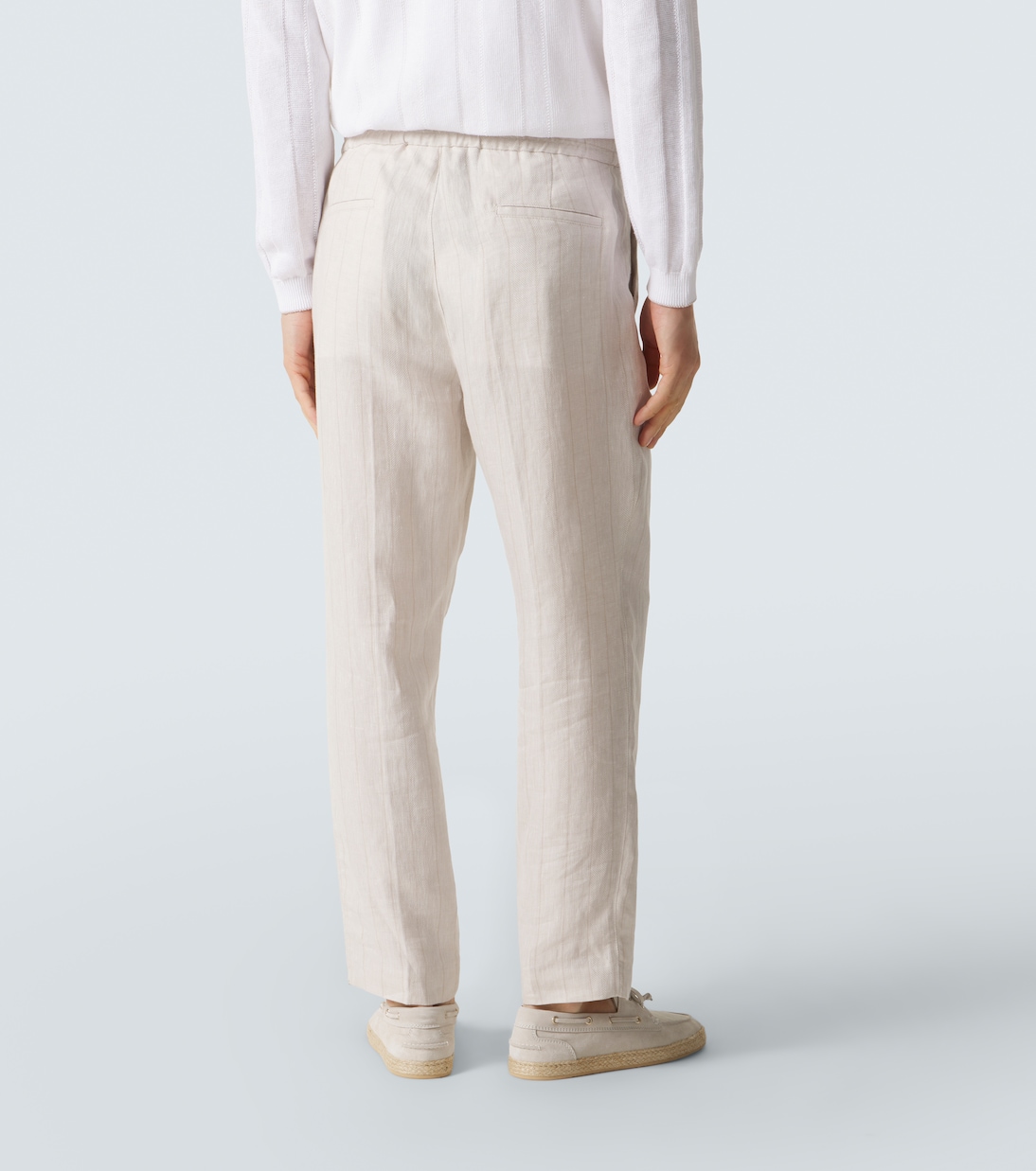 Striped linen and cotton straight pants | Brunello Cucinelli