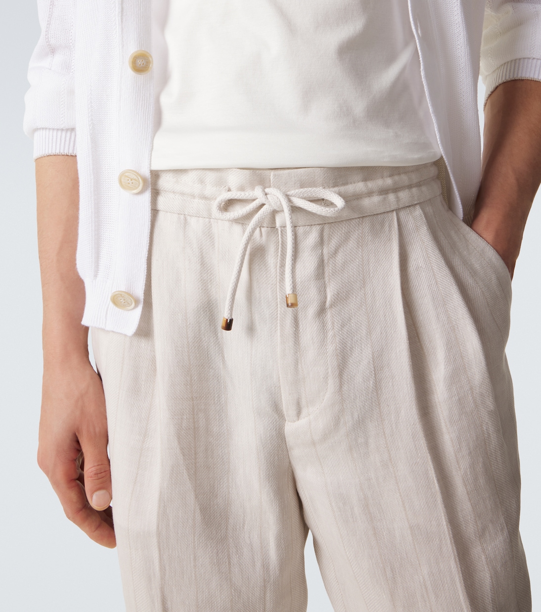 Striped linen and cotton straight pants | Brunello Cucinelli