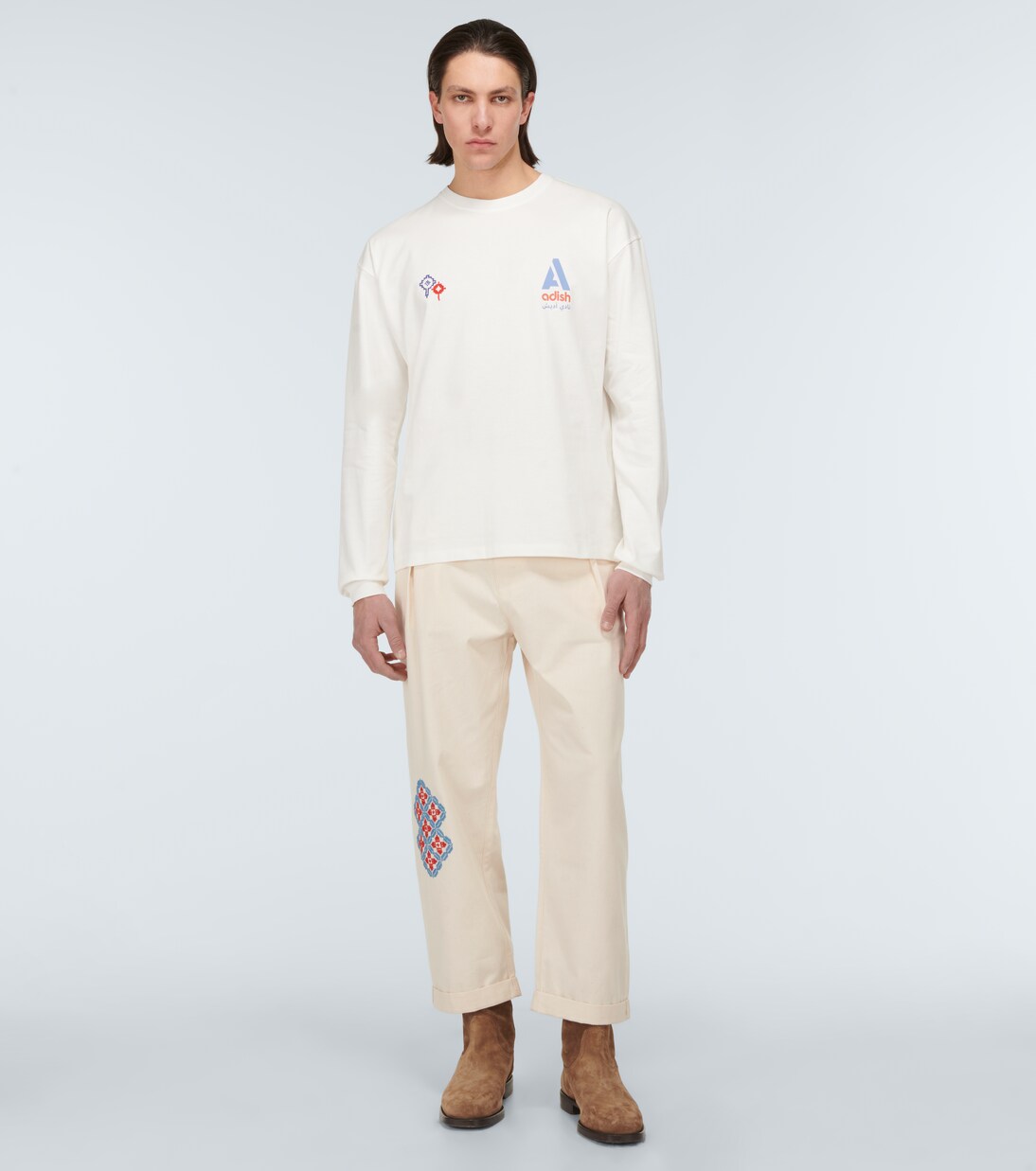 Embroidered and printed cotton top | Adish