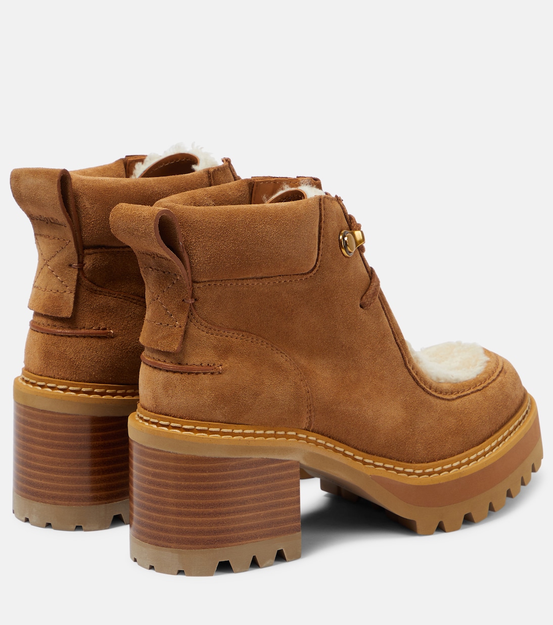 Shearling-trimmed suede ankle boots | See By Chloé