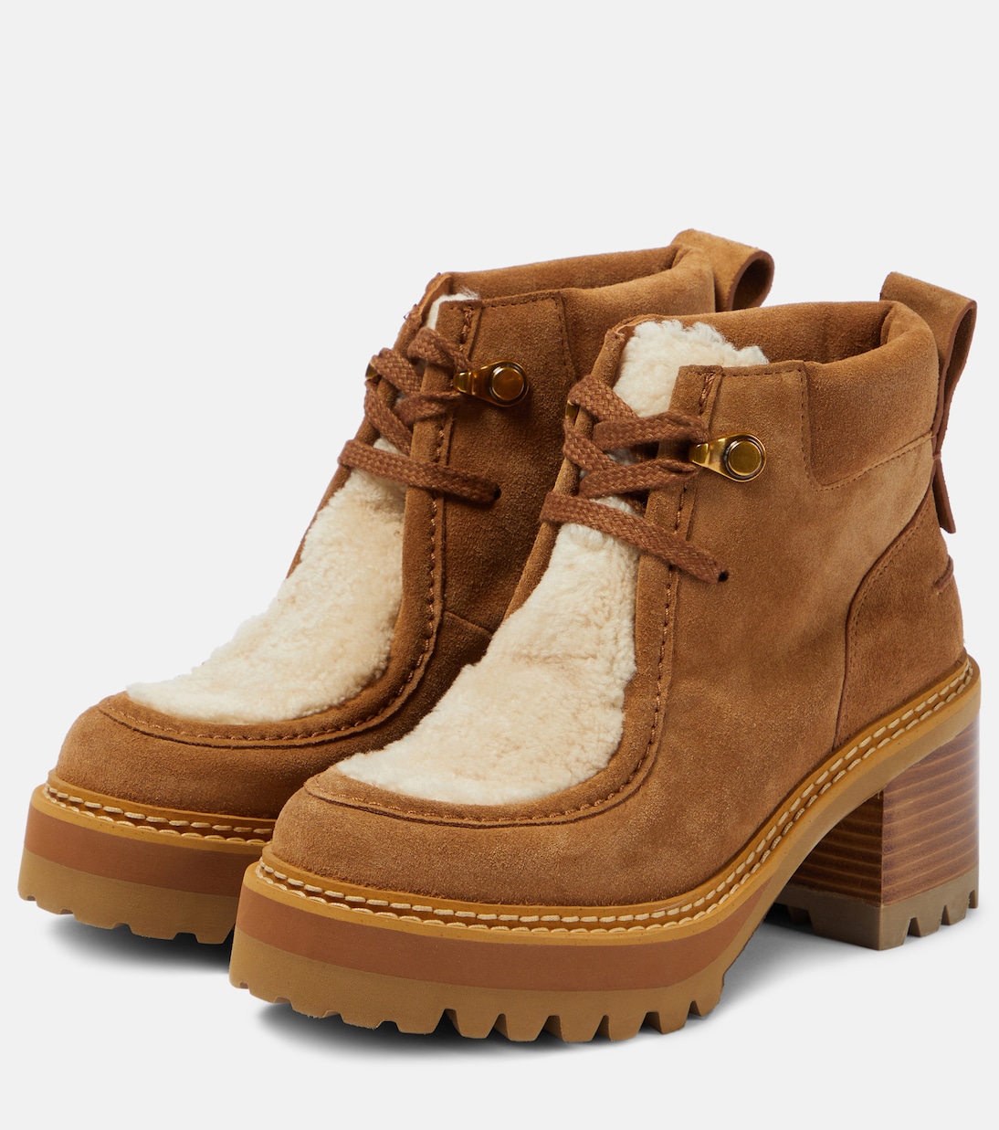 Shearling-trimmed suede ankle boots | See By Chloé