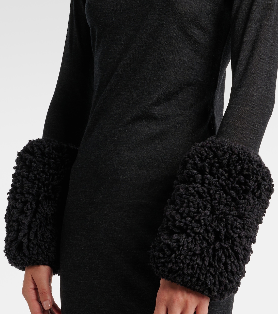 Robe midi en laine vierge et shearling synthétique | Alaïa