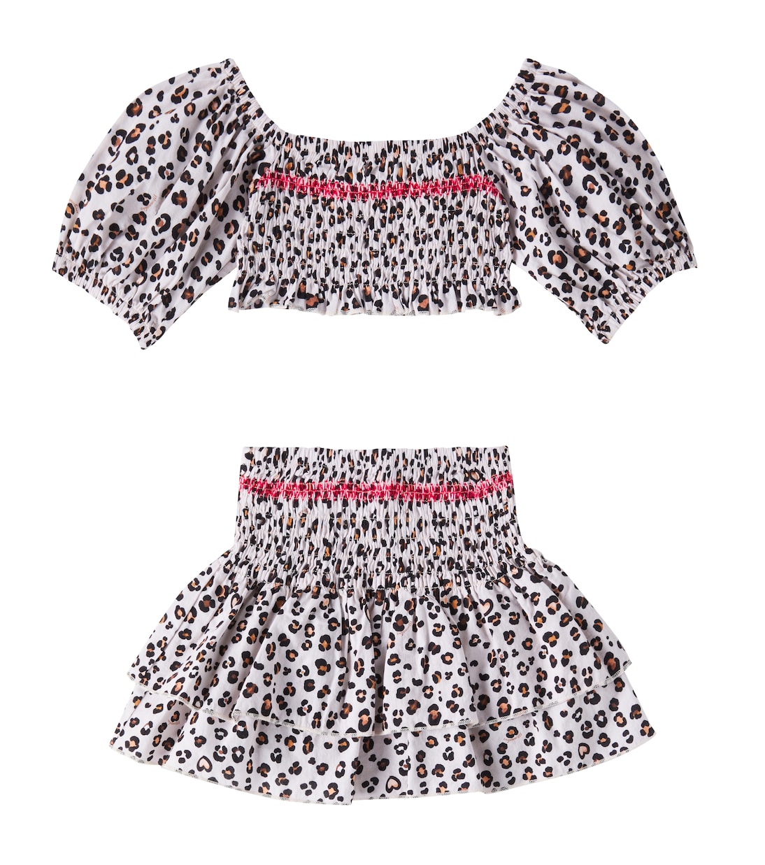 Leopard-print cotton top and skirt set | Monnalisa