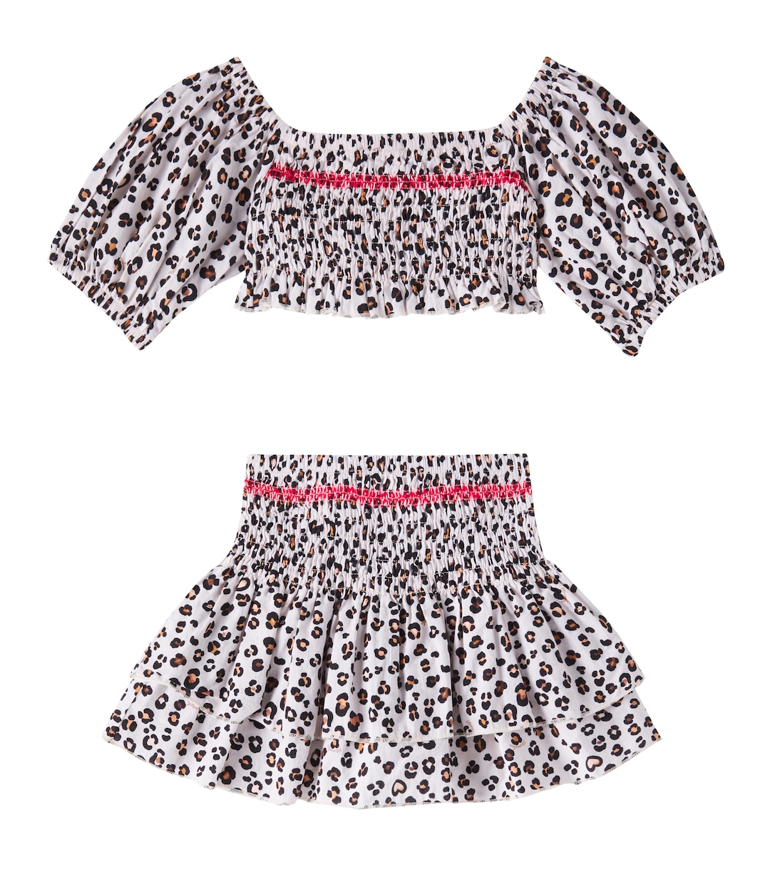 Leopard-print cotton top and skirt set | Monnalisa
