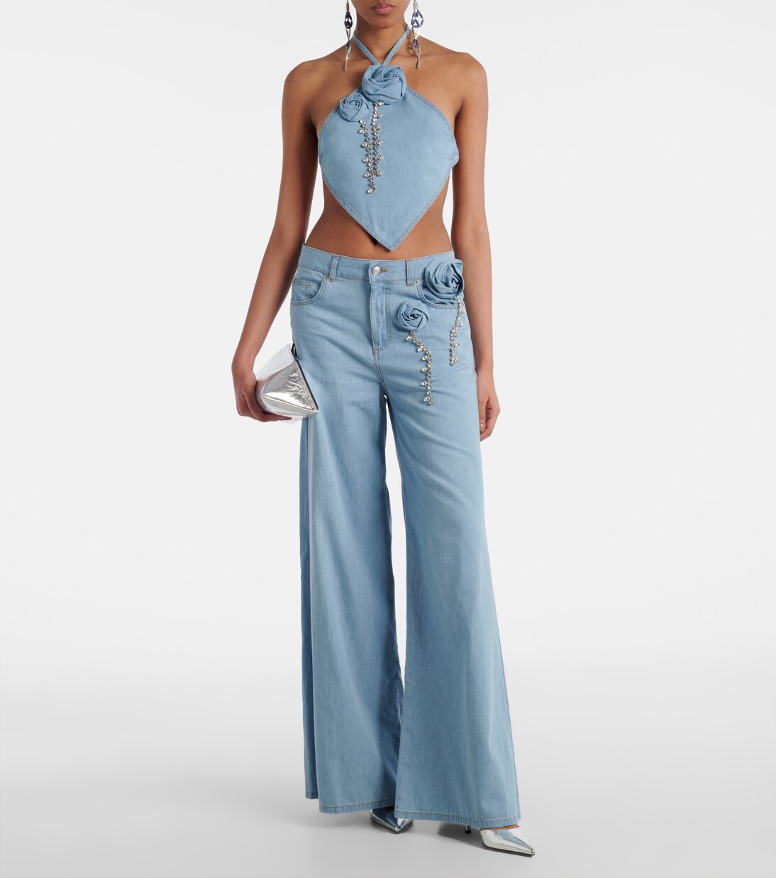 Wide-Leg Jeans mit Kristallen | Area