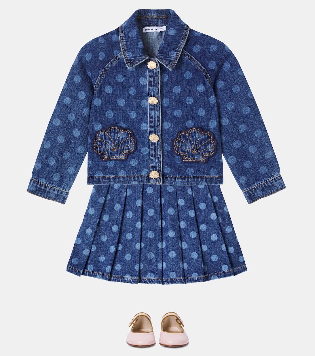 Falda denim plisada con lunares | Self-Portrait Kids