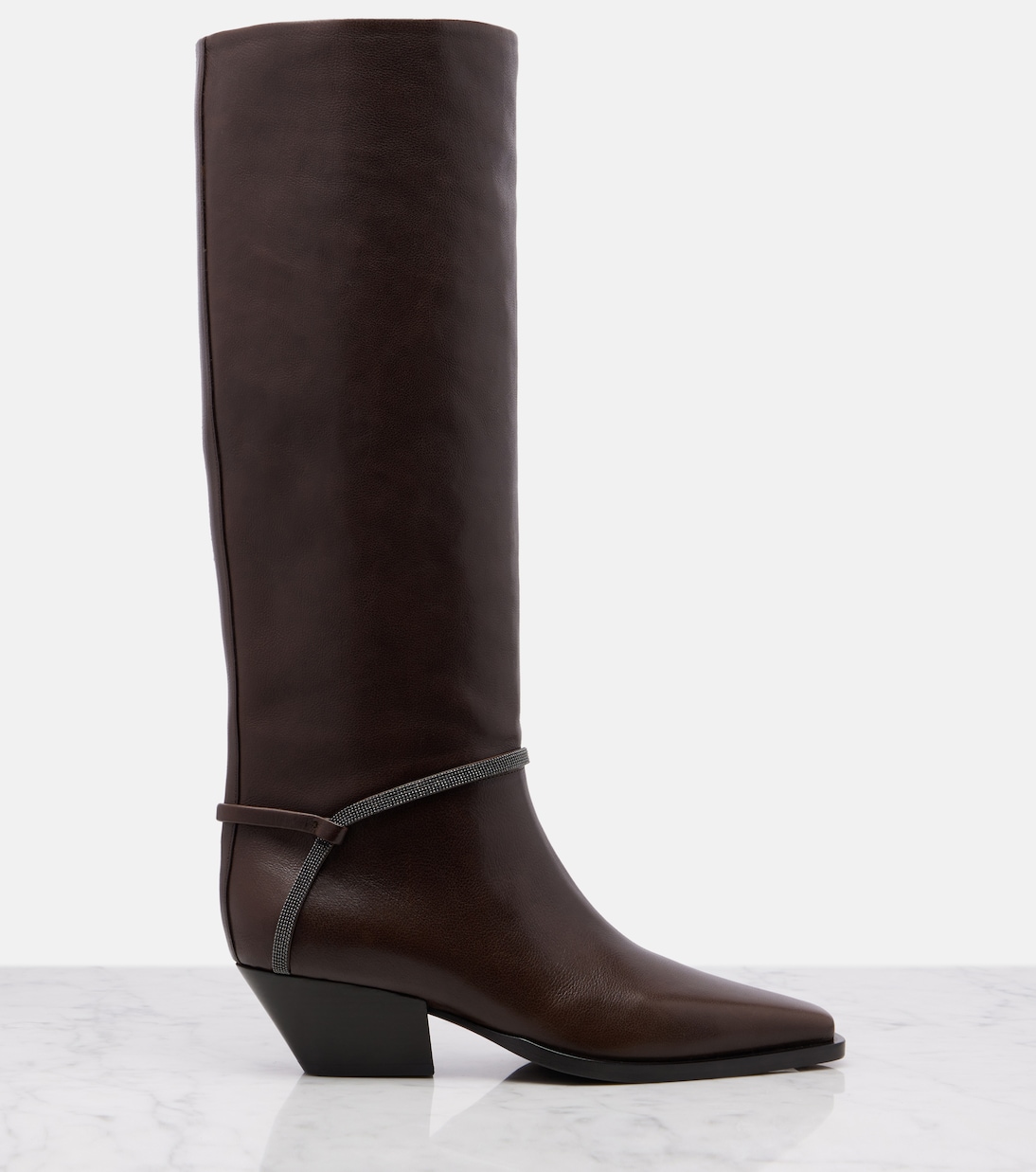 Monili leather knee-high boots | Brunello Cucinelli