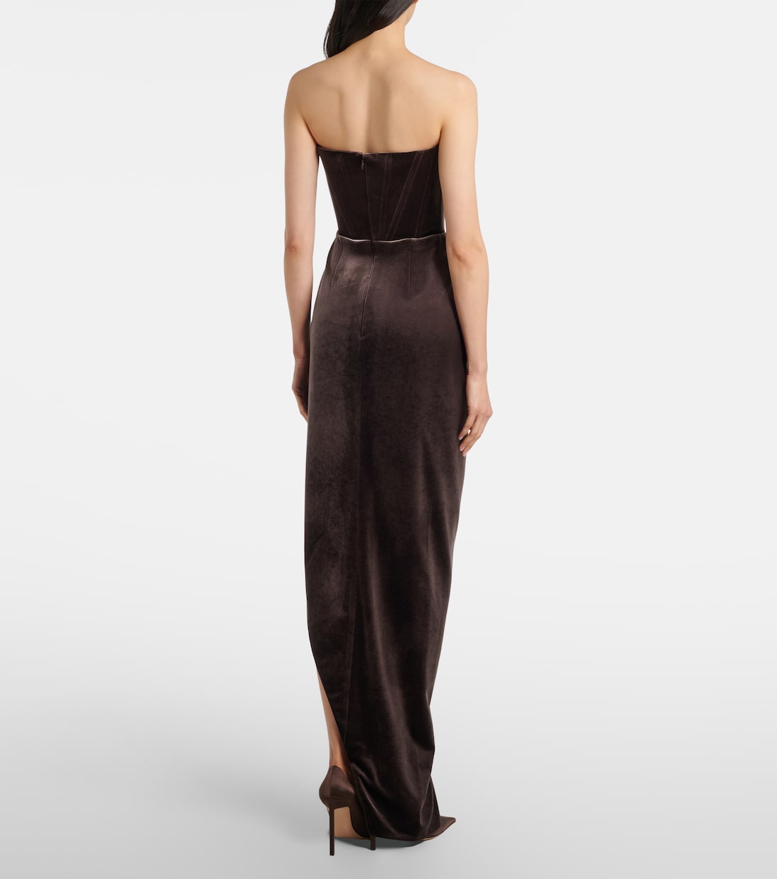 Draped asymmetric velvet bustier dress | Alex Perry