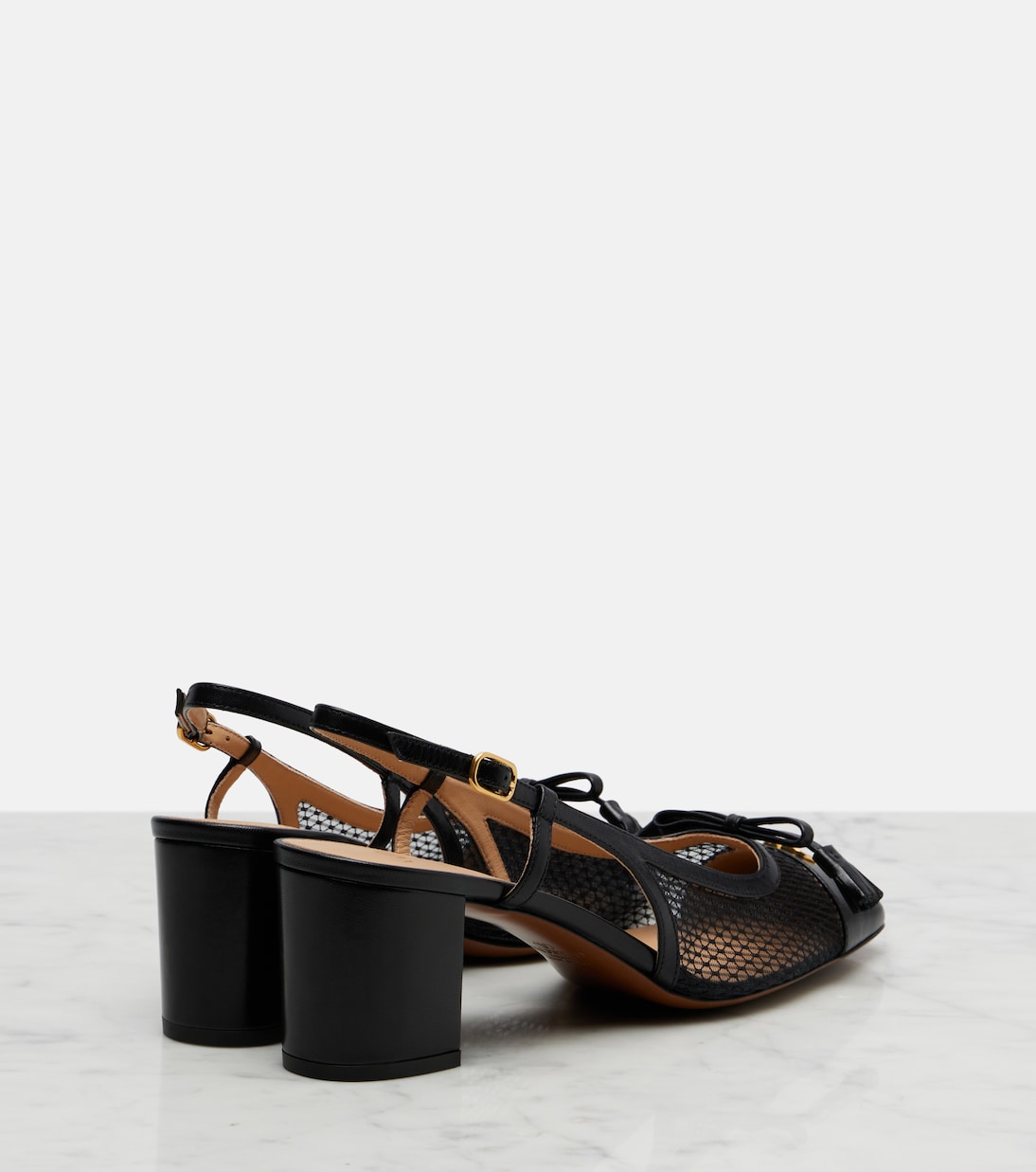 Slingback-Pumps VLogo aus Leder und Mesh | Valentino Garavani