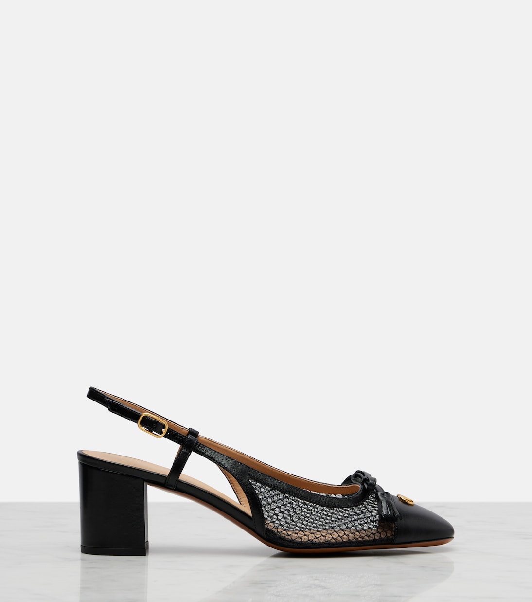 Slingback-Pumps VLogo aus Leder und Mesh | Valentino Garavani