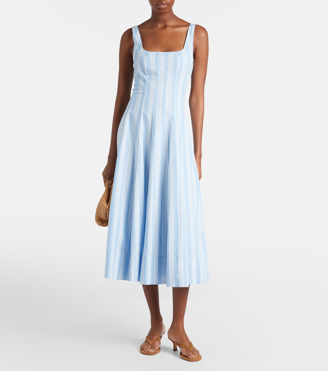 Wells striped cotton midi dress | Staud