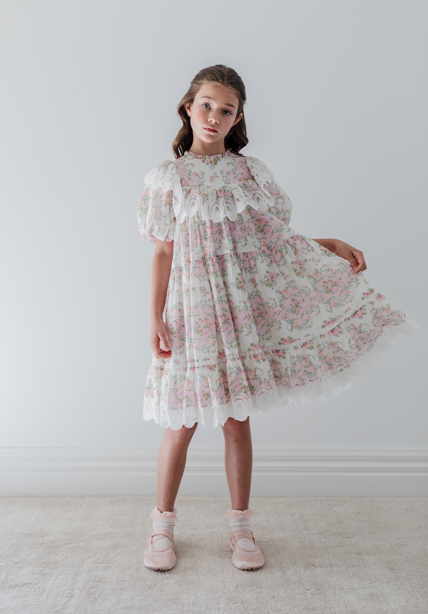 Lace-trimmed floral cotton dress | Petite Amalie  