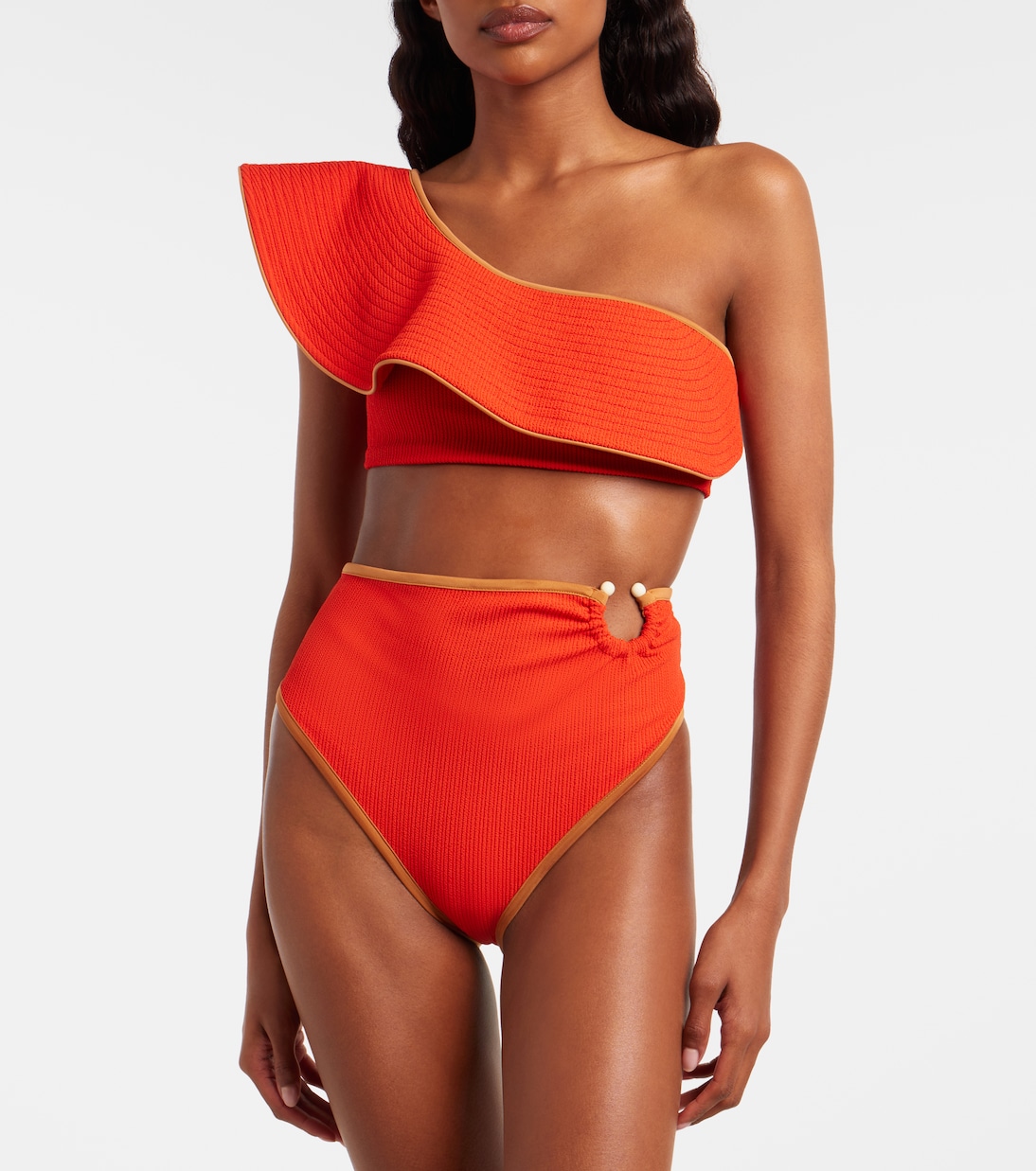 Top bikini monospalla con volant | Johanna Ortiz
