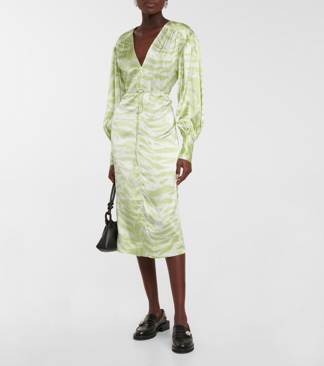 Robe midi en soie mélangée à motif zébré | Ganni