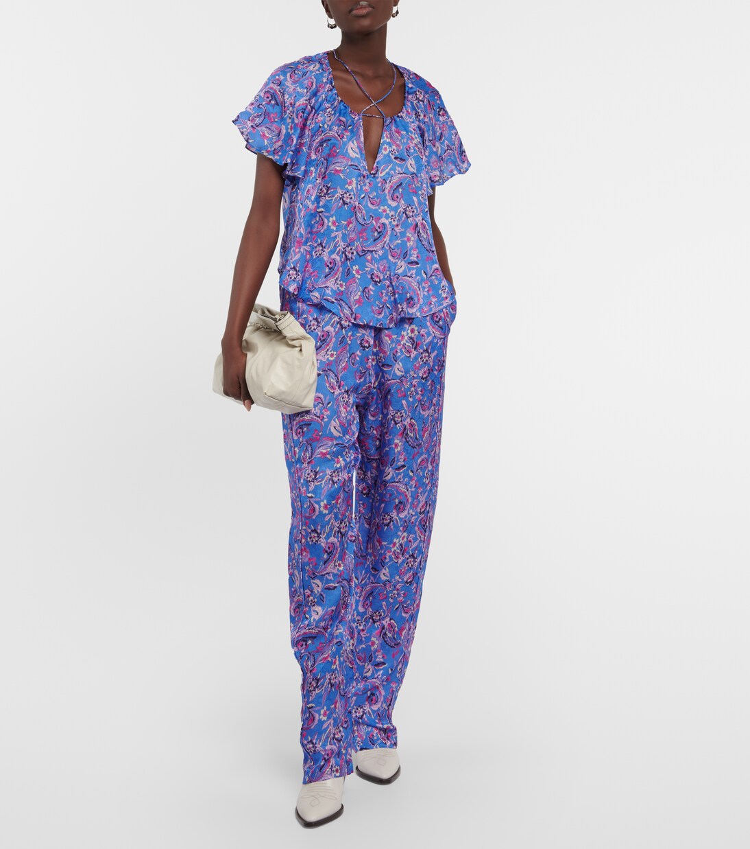 Pantalon Piera imprimé en soie mélangée | Isabel Marant