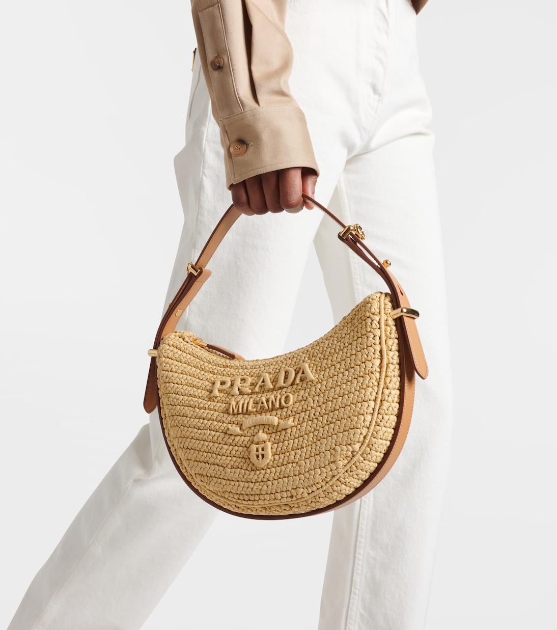 Prada Arqué raffia-effect shoulder bag | Prada