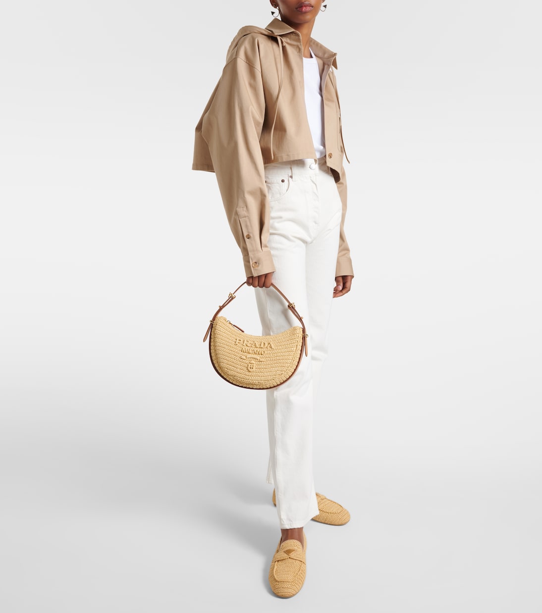 Prada Arqué raffia-effect shoulder bag | Prada