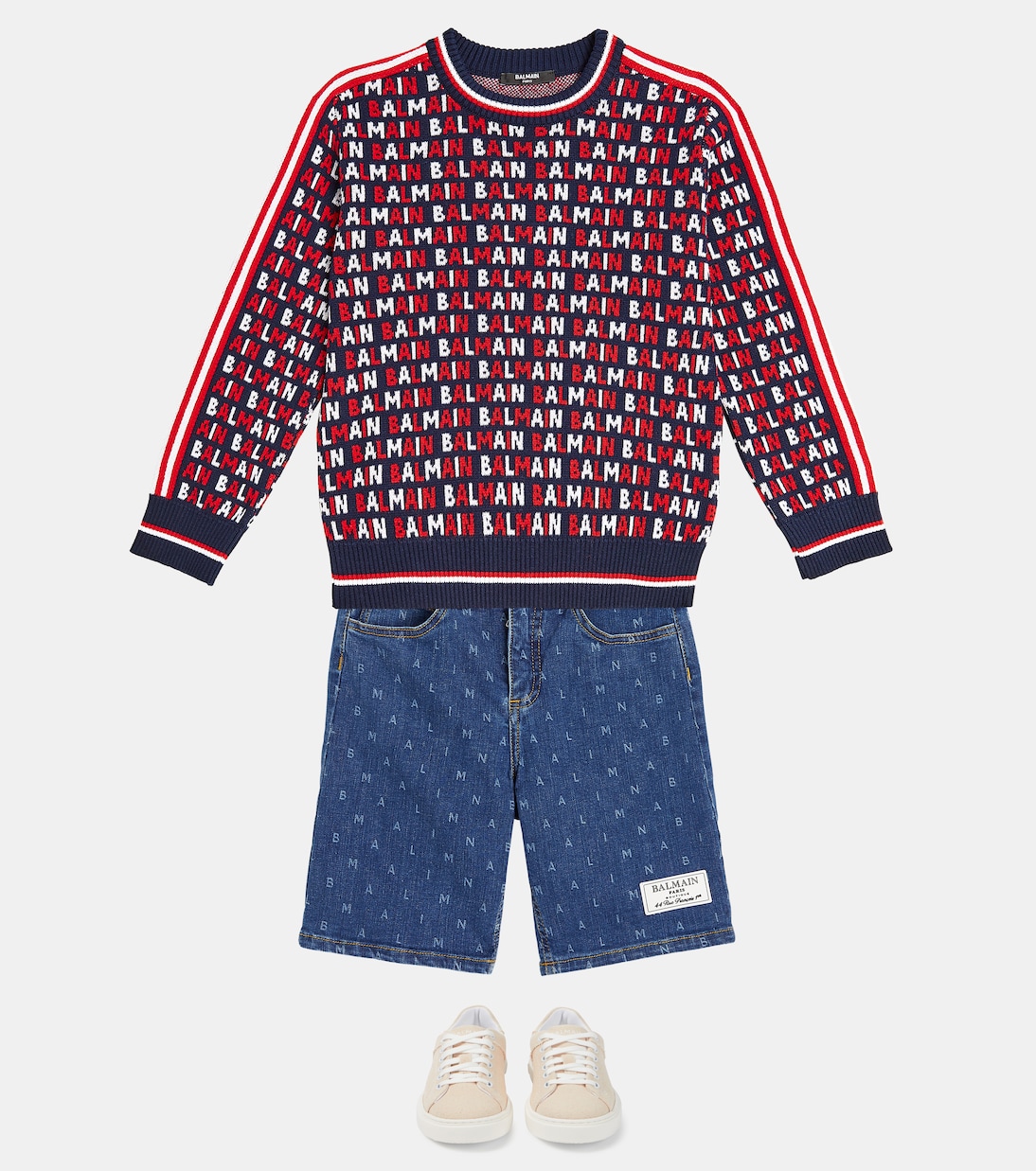 Monogram crewneck cotton sweater | Balmain Kids