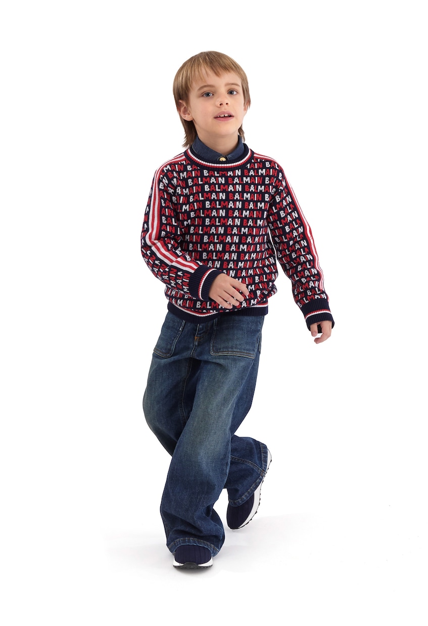 Monogram crewneck cotton sweater | Balmain Kids