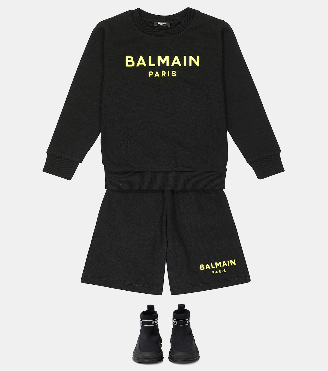 Cotton fleece sweatshirt and shorts set | Balmain Kids