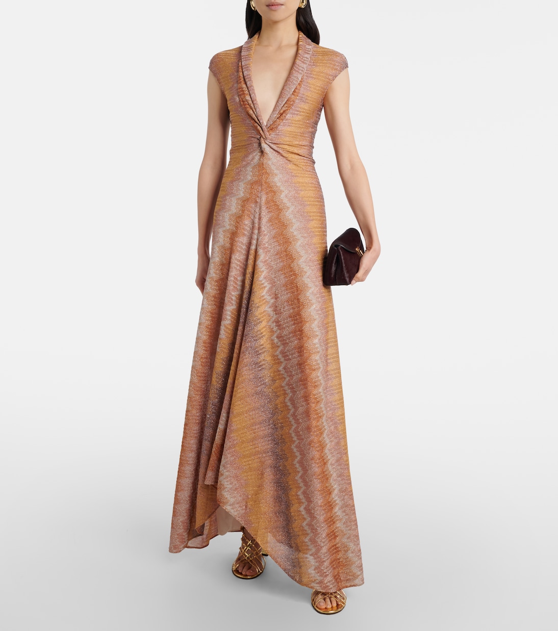 Gathered asymmetric lamé maxi dress | Missoni